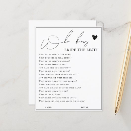 Elegant weiß, wer das beste Spiel der Braut kennt (Vorderseite/Rückseite Beispiel)