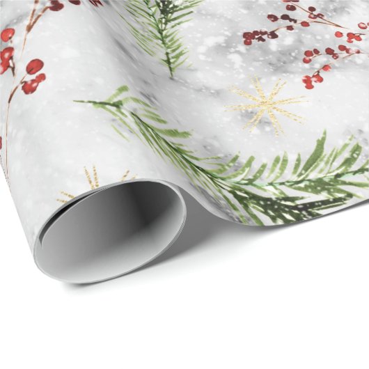 Elegant Weißer Marmor Rentier Berries Weihnachten Geschenkpapier (Rolleneckpunkt)