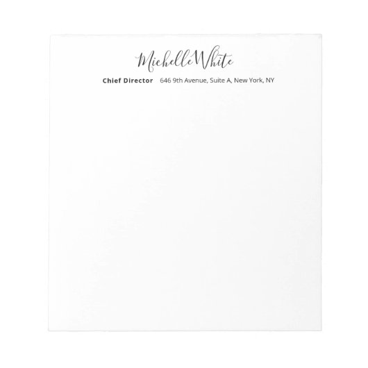 Elegant weißer professioneller moderner Plain Notizblock (Vorderseite)