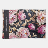 Elegant Welcome Blush Pink Peony Floral Geschirrtuch (Horizontal)