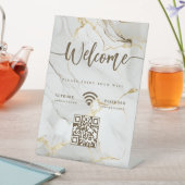 Elegant Welcome Script WIFI QR Code Agate Marble Sockelschild (In Situ)
