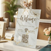Elegant Welcome Script WIFI QR Code Agate Marble Sockelschild
