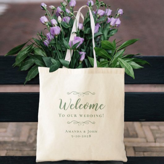 Elegant Welcome Wedding Guest Favorits Sage Green Tragetasche