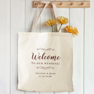 Elegant Welcome Wedding Hotel Guest Favor Burgundy Tragetasche