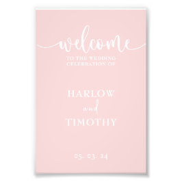 Elegant Welcome Wedding Pink White Calligraphy Fotodruck