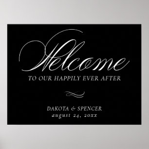 Elegant Welcome White Calligraphy Chic Wedding Poster
