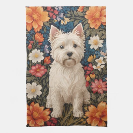Elegant West Highland Terrier Colorful Floral Geschirrtuch (Vertikal)