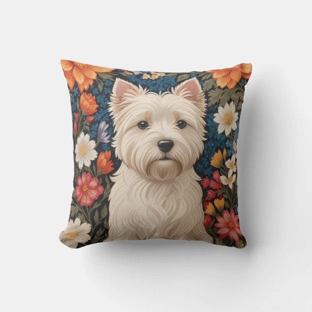 Elegant West Highland Terrier Colorful Floral Kissen (Vorderseite)