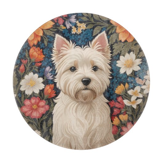 Elegant West Highland Terrier Colorful Floral Schneidebrett (Vorderseite)