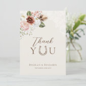 Elegant Western Cowboy Floral Crest Script Dankeskarte (Stehend Vorderseite)