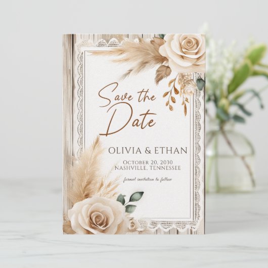 Elegant Western Rustic Floral Wedding Save The Date (Stehend Vorderseite)