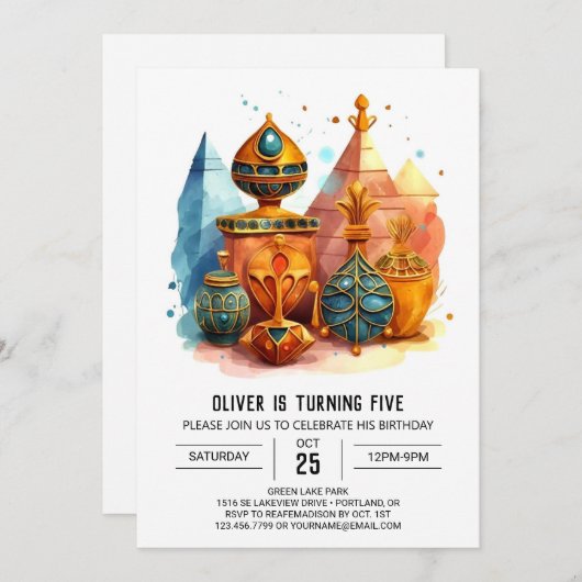 Elegant Whimsical Ancient Ägypten Pyramids Geburts Einladung (Vorne/Hinten)