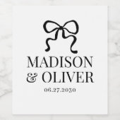 Elegant Whimsical Black Bow Monogram Wedding Weinetikett (Einzelnes Label)