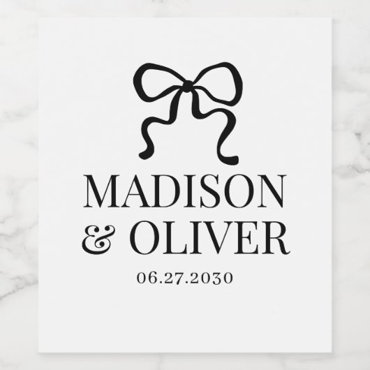 Elegant Whimsical Black Bow Monogram Wedding Weinetikett (Einzelnes Label)