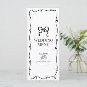 Elegant Whimsical Black Bow Tie Monogram Wedding Menükarte (Stehend Vorderseite)