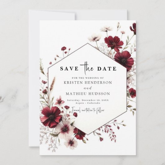 Elegant Whimsical Burgundy Wedding Save The Date (Vorderseite)