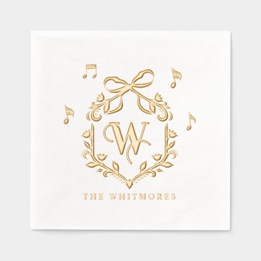 Elegant Whimsical Christmas Monogram Crest Bow Servietten Mit Folie (Vorderseite)