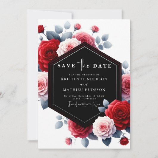 Elegant Whimsical Crimson Red Wedding Save The Date (Vorderseite)