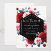 Elegant Whimsical Crimson Red Wedding Save The Date (Vorne/Hinten)