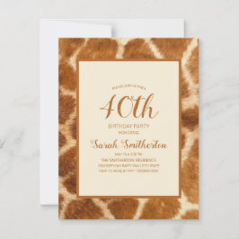 Elegant Whimsical Giraffe Print 40. Geburtstag Einladung