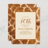 Elegant Whimsical Giraffe Print 40. Geburtstag Einladung (Vorne/Hinten)