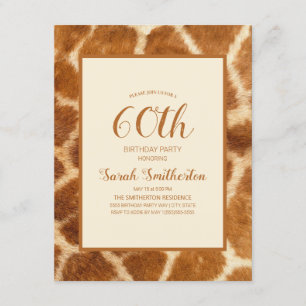 Elegant Whimsical Giraffe Print 60. Geburtstag Einladung
