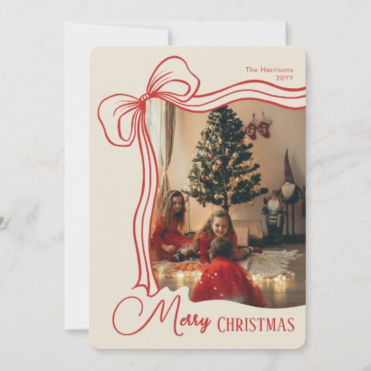 Elegant Whimsical Hand Drawn Red Bow Weihnachten (Vorderseite)