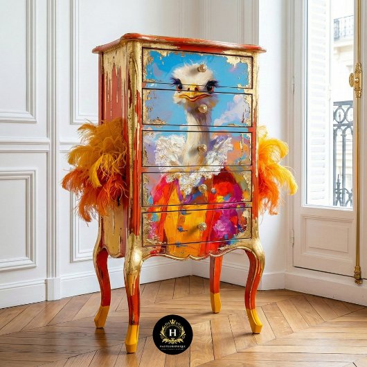 Elegant Whimsical Ostrich Decoupage Seidenpapier