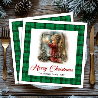 Elegant Whimsical Painted Winter Scene Napkins Serviette