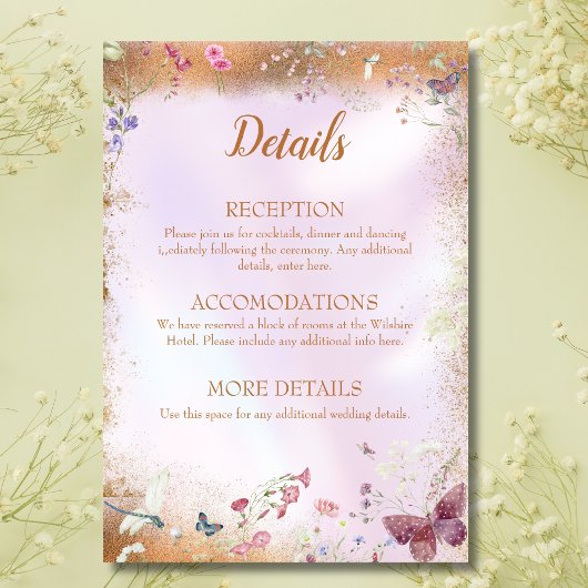 Elegant Whimsical Wildblume Pink Begleitkarte