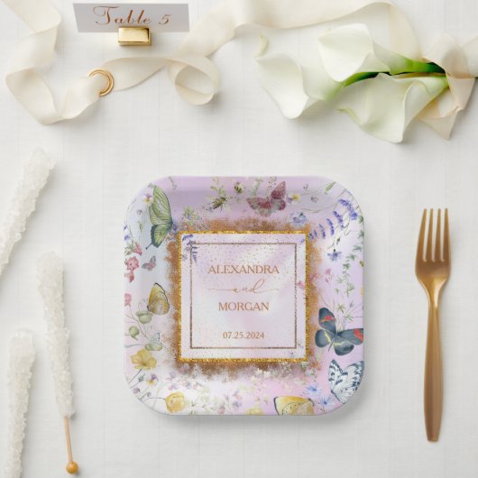 Elegant Whimsical Wildblume Pink Pappteller (Hochzeit)