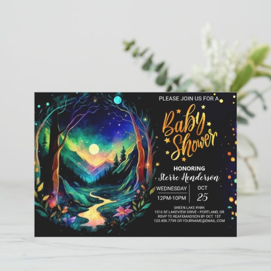 Elegant Whimsical Woodland Baby Shower Einladung (Stehend Vorderseite)