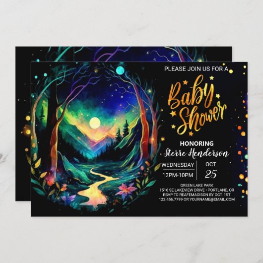 Elegant Whimsical Woodland Baby Shower Einladung (Vorne/Hinten)