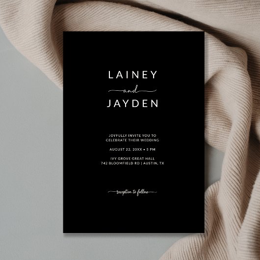 Elegant Whimsy Script Black Minimalistisch Wedding Einladung