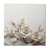 Elegant White 3D Roses Fliese (Vorderseite)