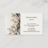 Elegant White 3D Roses Visitenkarte (Rückseite)
