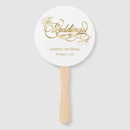 Elegant White and Faux Gold Calligraphy Wedding Fächer