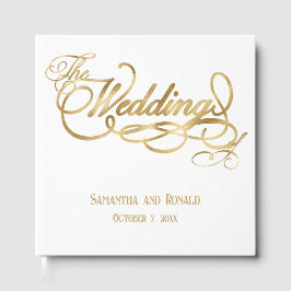 Elegant White and Faux Gold Calligraphy Wedding Gästebuch