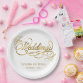 Elegant White and Faux Gold Calligraphy Wedding Pappteller (Party)