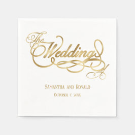 Elegant White and Faux Gold Calligraphy Wedding Serviette