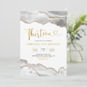 Elegant White and Gold Agate Thirteen Birthday Inv Einladung (Stehend Vorderseite)