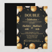 Elegant White and Gold Balloons  Joint Birthday Einladung (Vorne/Hinten)