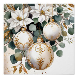 Elegant White and Gold Baubles Watercolor Poster