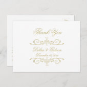 Elegant White and Gold Monogram Vielen Dank Postkarte (Vorne/Hinten)