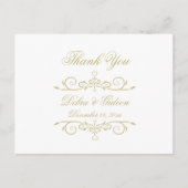 Elegant White and Gold Monogram Vielen Dank Postkarte (Vorderseite)