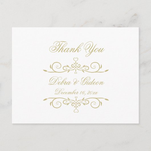 Elegant White and Gold Monogram Vielen Dank Postkarte (Vorderseite)