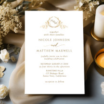 Elegant White and Gold Monogram Wedding Einladung