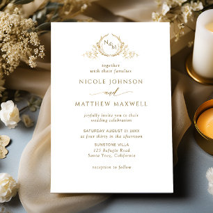 Elegant White and Gold Monogram Wedding Einladung