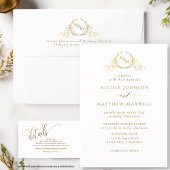 Elegant White and Gold Monogram Wedding Einladung