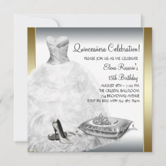 Elegant White and Gold Princess Quinceanera Einladung